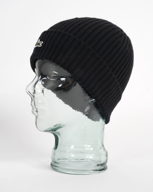 Lacoste Lacoste Ribbed Wool Beanie Black