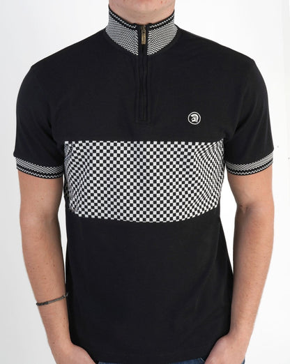Trojan Chequerboard Panel Zip Polo Black