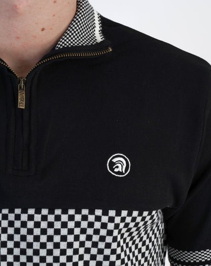 Trojan Chequerboard Panel Zip Polo Black