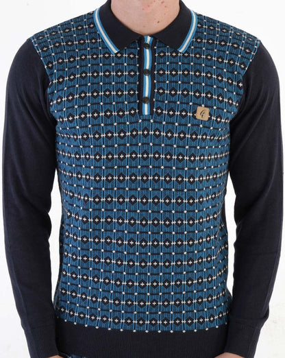 Gabicci Vintage Ernest LS Knitted Polo Navy