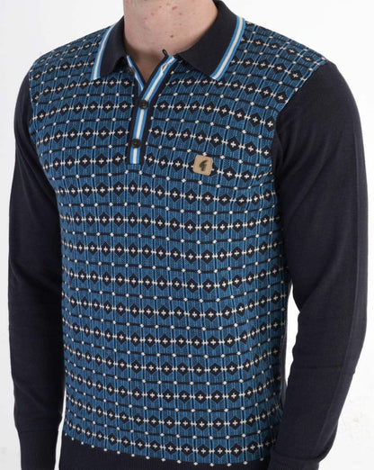Gabicci Vintage Ernest LS Knitted Polo Navy