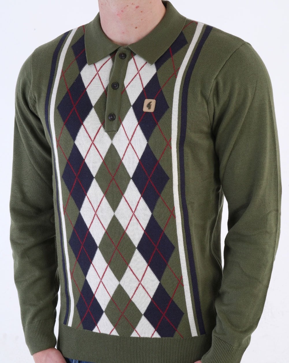 Gabicci Vintage Humphrey Long Sleeve Knitted Polo Olive