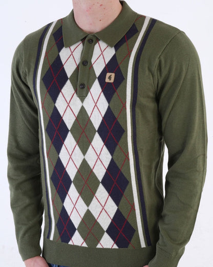 Gabicci Vintage Humphrey Long Sleeve Knitted Polo Olive
