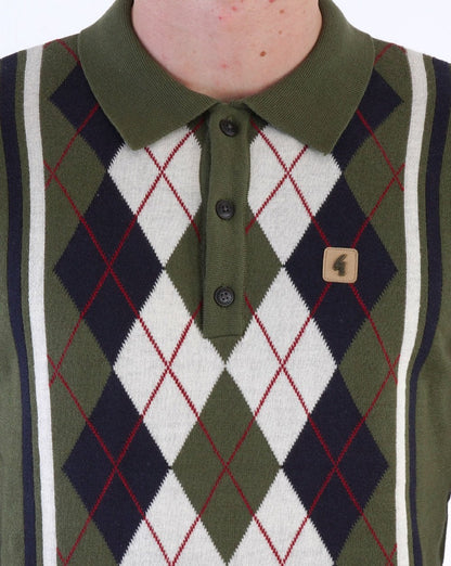 Gabicci Vintage Humphrey Long Sleeve Knitted Polo Olive