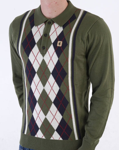 Gabicci Vintage Humphrey Long Sleeve Knitted Polo Olive
