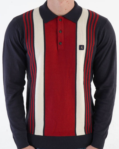 Gabicci Vintage Searle LS Knitted Polo Shirt Navy
