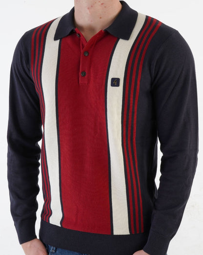 Gabicci Vintage Searle LS Knitted Polo Shirt Navy