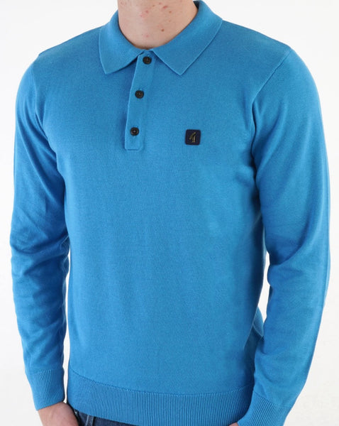 Gabicci Vintage Francesco LS Knitted Polo Shirt Blue