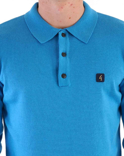 Gabicci Vintage Francesco LS Knitted Polo Shirt Blue