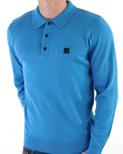 Gabicci Vintage Francesco LS Knitted Polo Shirt Blue