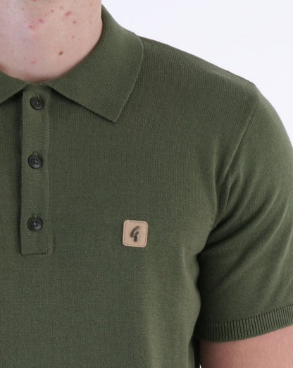 Gabicci Vintage Jackson Knitted Polo Olive Green