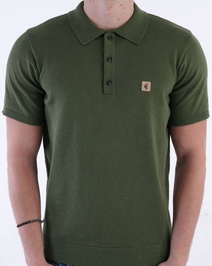 Gabicci Vintage Jackson Knitted Polo Olive Green