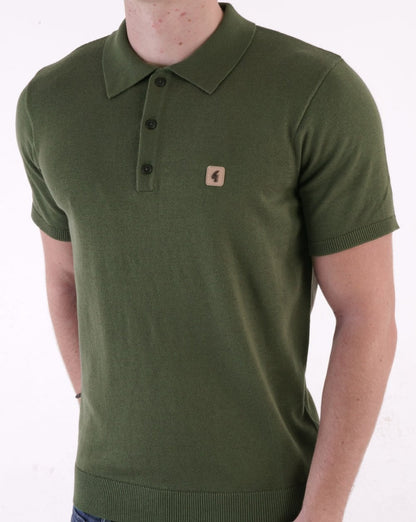 Gabicci Vintage Jackson Knitted Polo Olive Green