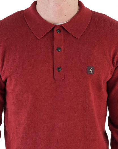 Gabicci Vintage Francesco LS Knitted Polo Dark Red