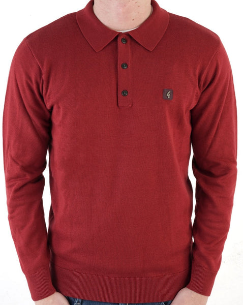 Gabicci Vintage Francesco LS Knitted Polo Dark Red