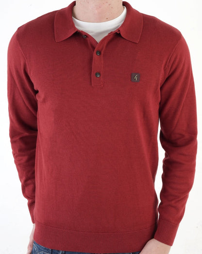Gabicci Vintage Francesco LS Knitted Polo Dark Red