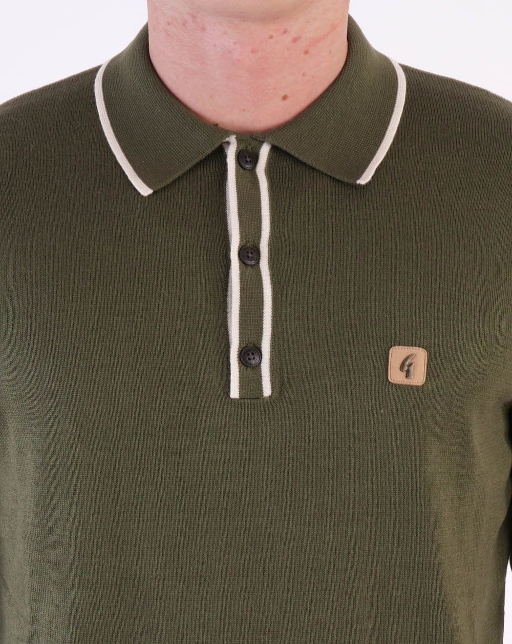 Gabicci Vintage Lineker Long Sleeve Knitted Polo Olive