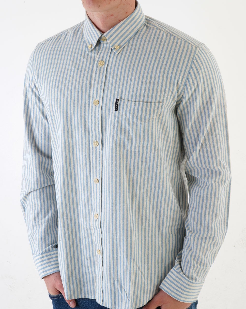 Ben Sherman Recycled Cotton Oxford Stripe Shirt Pale Blue