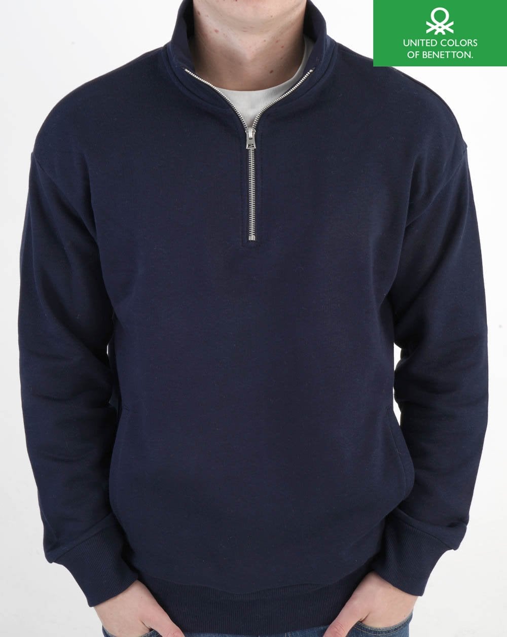 Benetton Quarter Zip Sweatshirt Navy
