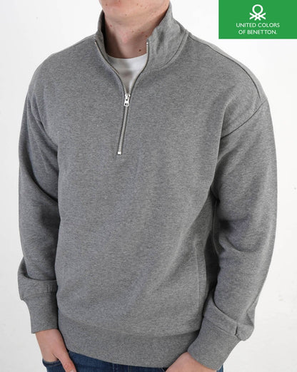 Benetton Quarter Zip Sweatshirt Grey