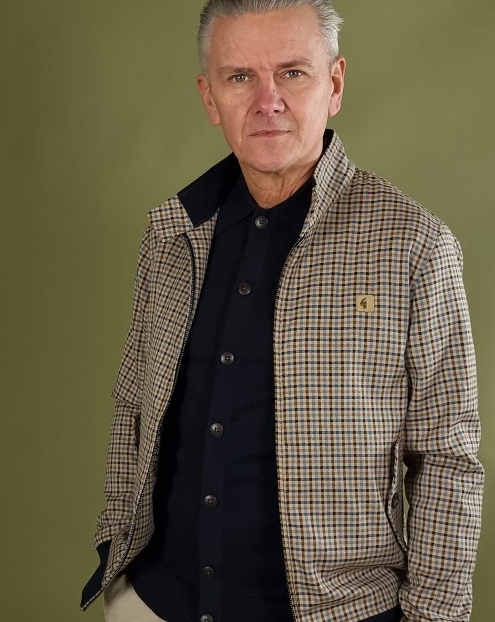 Gabicci Vintage Hadrian Checked Harrington Jacket Beige