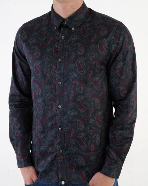 Pretty Green Hamilton Paisley Shirt Burgundy