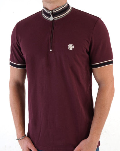 Pretty Green Marriot Zip Neck Cycling Top Burgundy