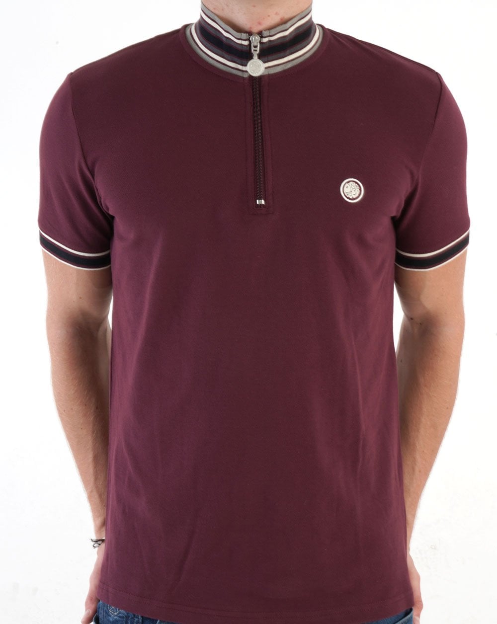 Pretty Green Marriot Zip Neck Cycling Top Burgundy