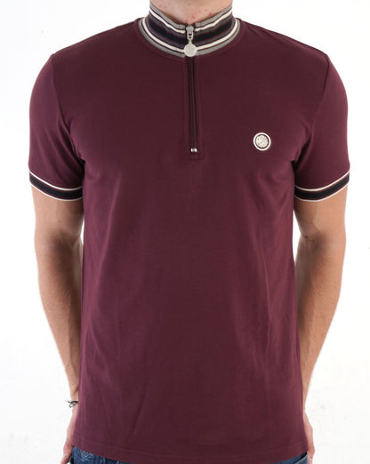 Pretty Green Marriot Zip Neck Cycling Top Burgundy