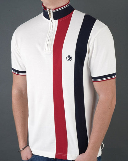 Trojan Stripe Front Zip Funnel Ecru