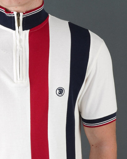 Trojan Stripe Front Zip Funnel Ecru