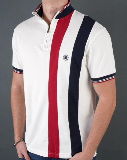 Trojan Stripe Front Zip Funnel Ecru
