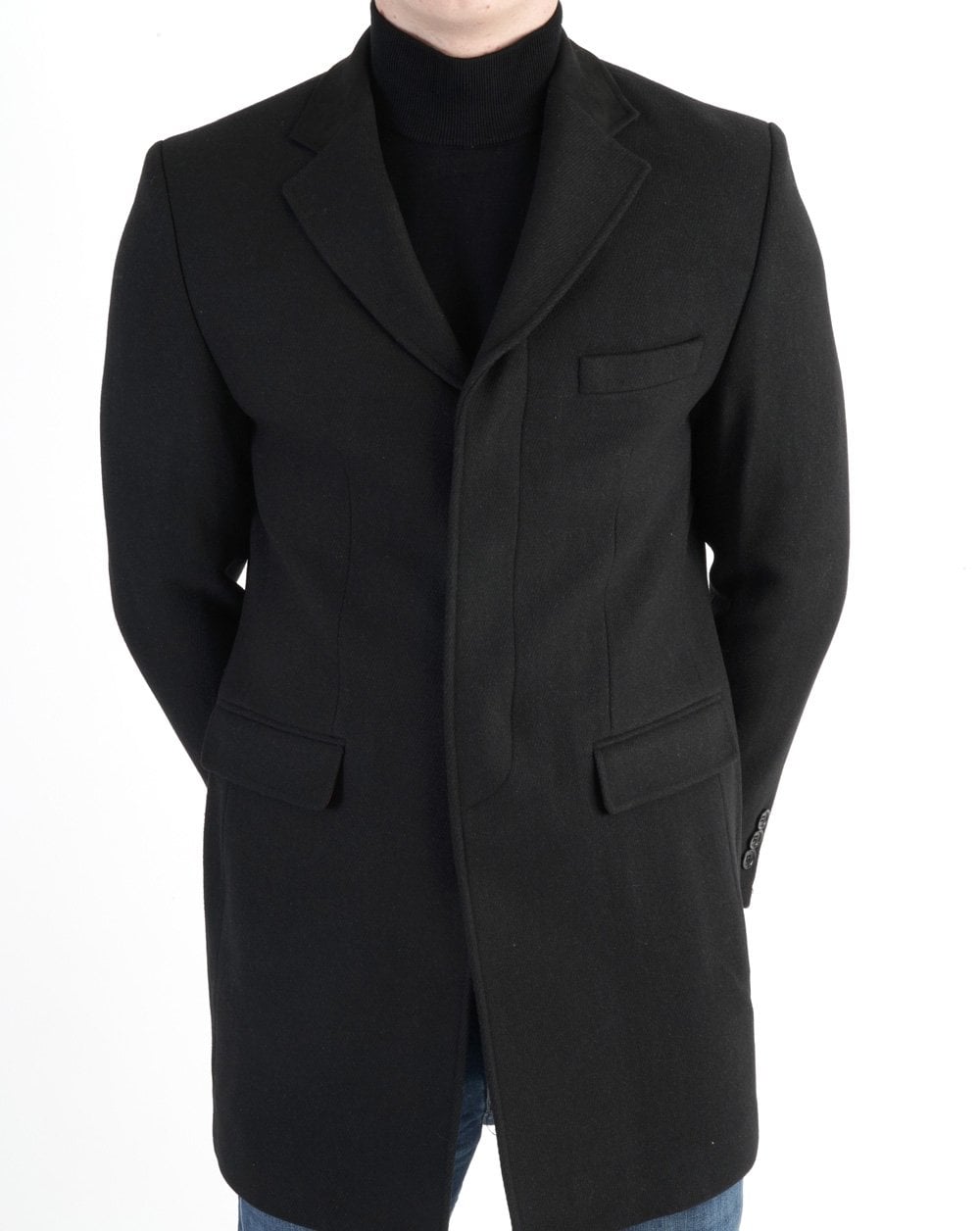 Trojan Crombie Style Woolmix Coat Black