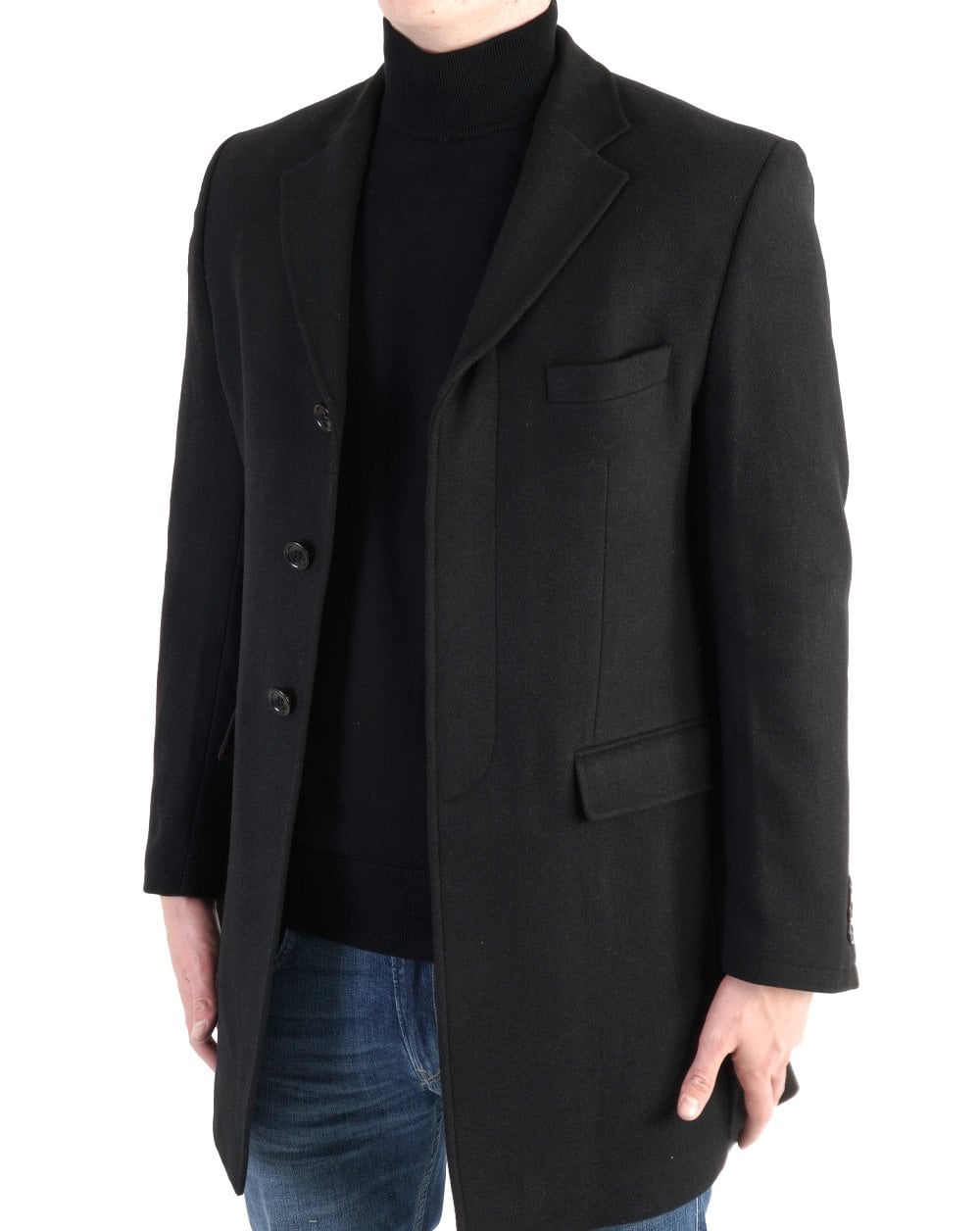 Trojan Crombie Style Woolmix Coat Black