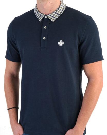 Pretty Green Houndstooth Collar Polo Shirt Navy