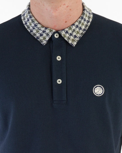 Pretty Green Houndstooth Collar Polo Shirt Navy