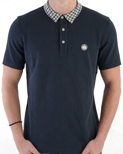 Pretty Green Houndstooth Collar Polo Shirt Navy