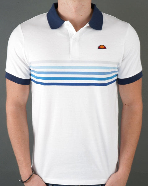 Ellesse Faded Multi Stripe Polo Shirt White/Blue