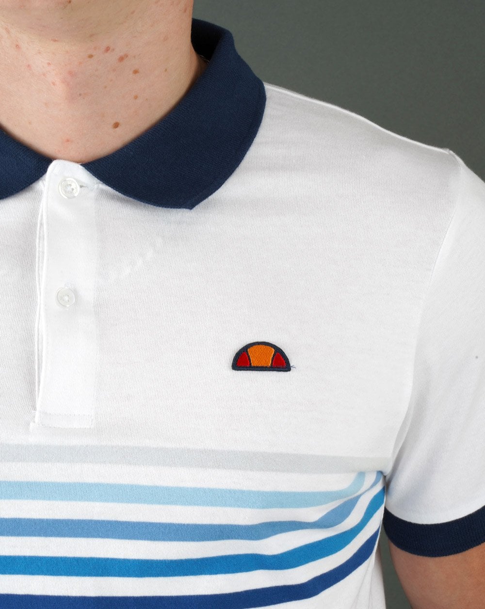 Ellesse Faded Multi Stripe Polo Shirt White/Blue