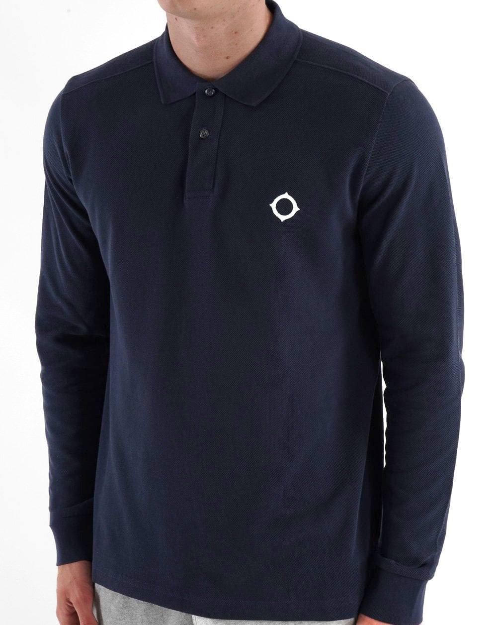 MA. STRUM Long Sleeve Pique Polo Shirt Navy