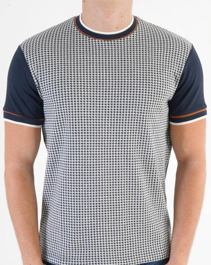 Ska & Soul Houndstooth Panel T-shirt Navy