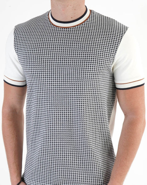 Ska & Soul Houndstooth Panel T-shirt Ecru