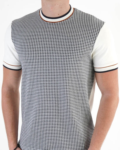 Ska & Soul Houndstooth Panel T-shirt Ecru