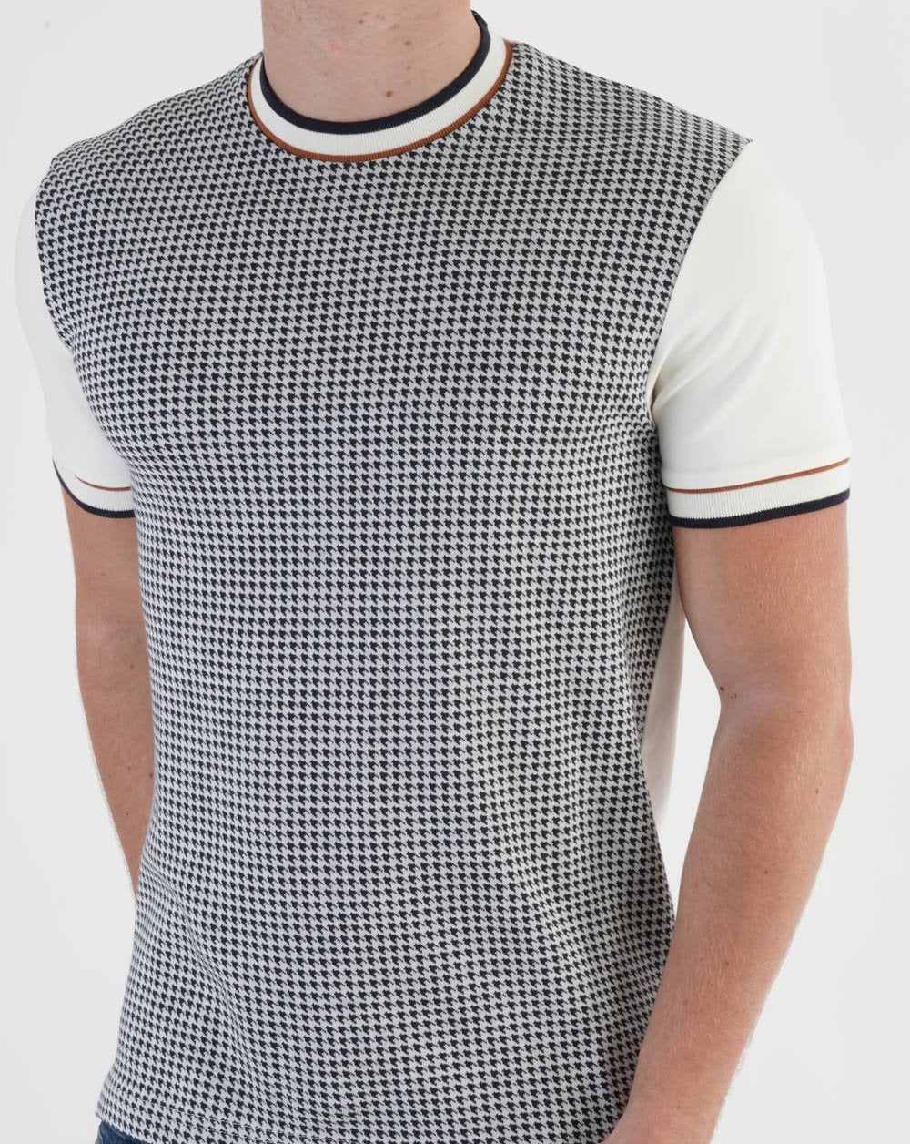 Ska & Soul Houndstooth Panel T-shirt Ecru