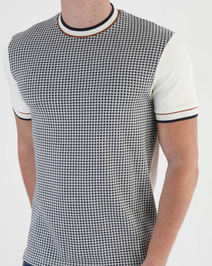 Ska & Soul Houndstooth Panel T-shirt Ecru