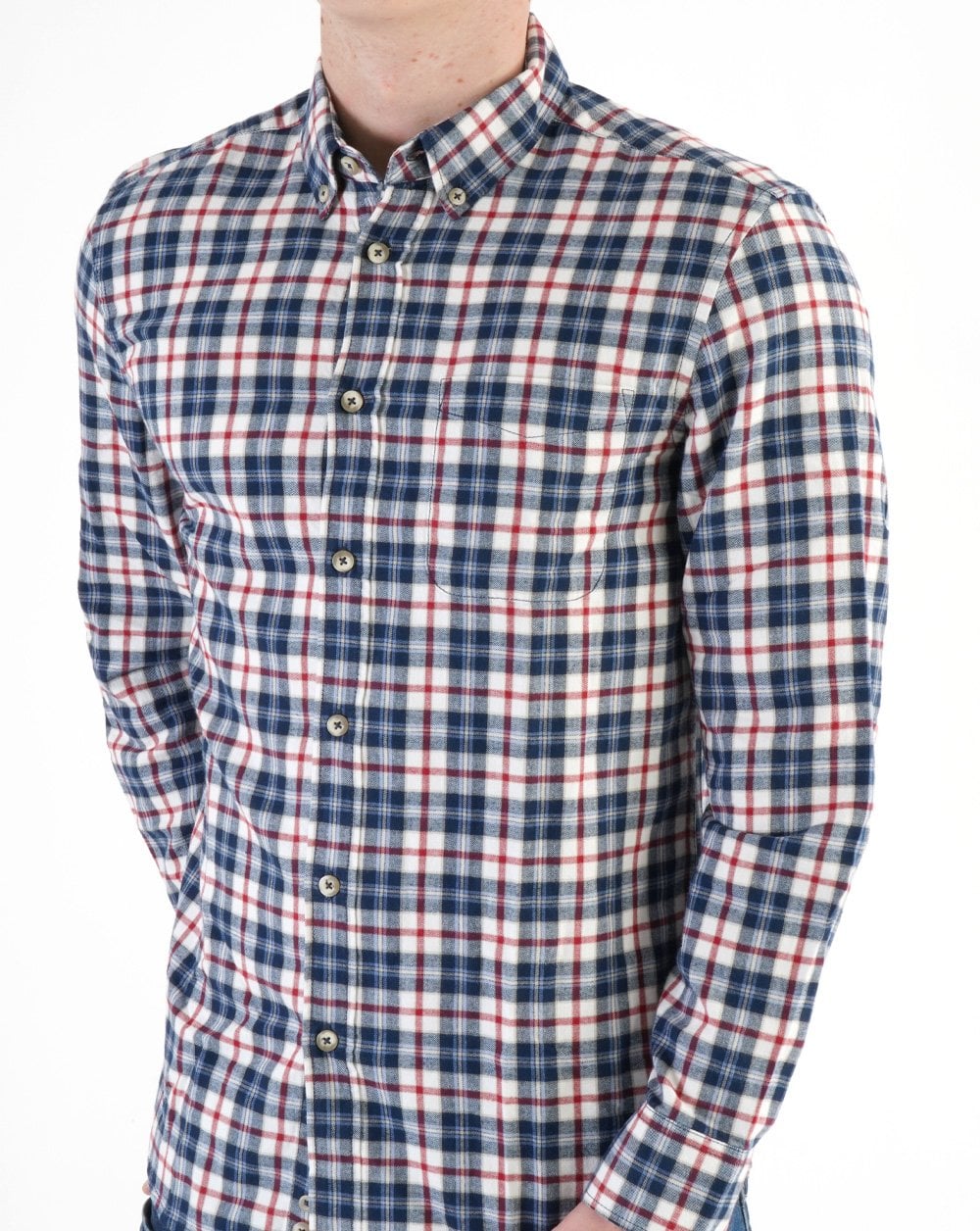 Benetton Check Flannel Shirt White/Navy