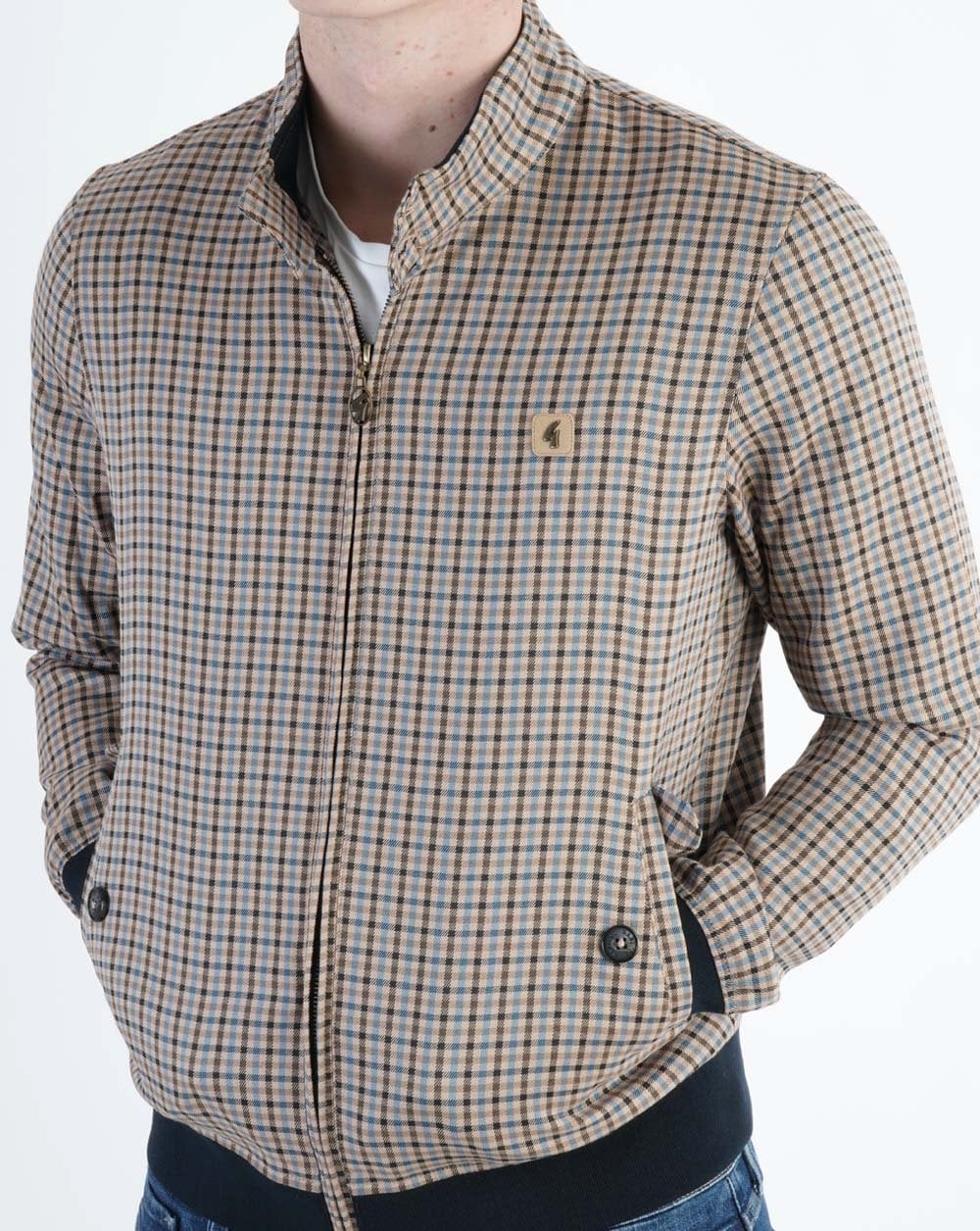Gabicci Vintage Hadrian Checked Harrington Jacket Beige
