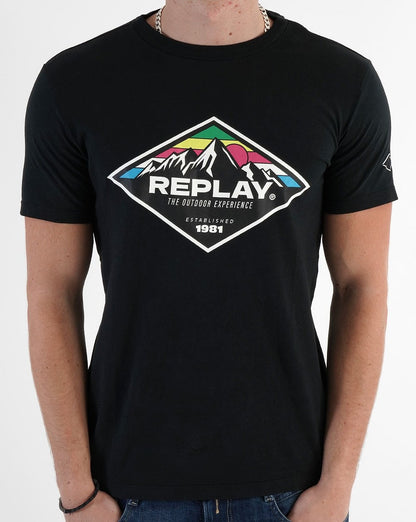Replay Mountain Print T-shirt Black