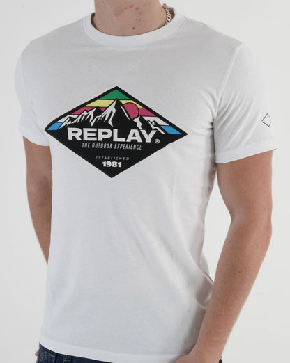 Replay Mountain Print T-shirt White