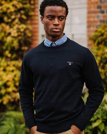 Gant Classic Crew Neck Jumper Navy Blue